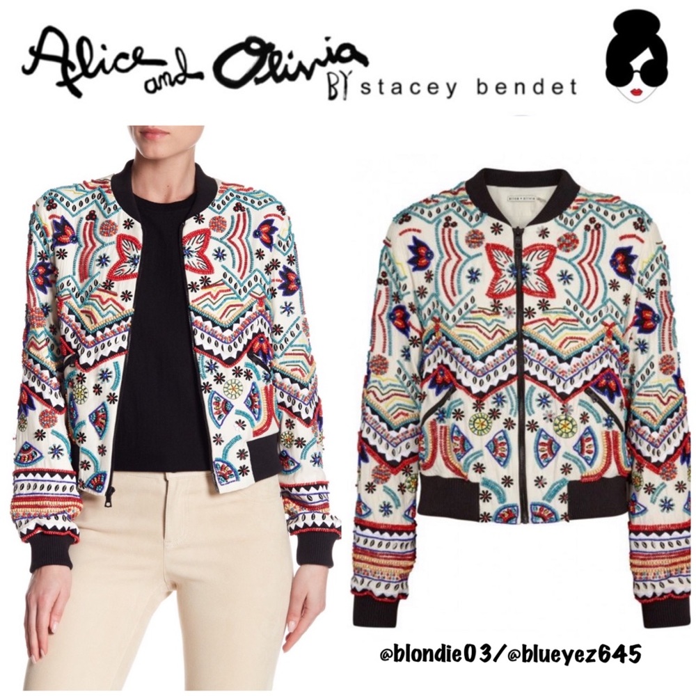 Alice + Olivia “Lonnie” cropped embellished bomber jacket XS NWT